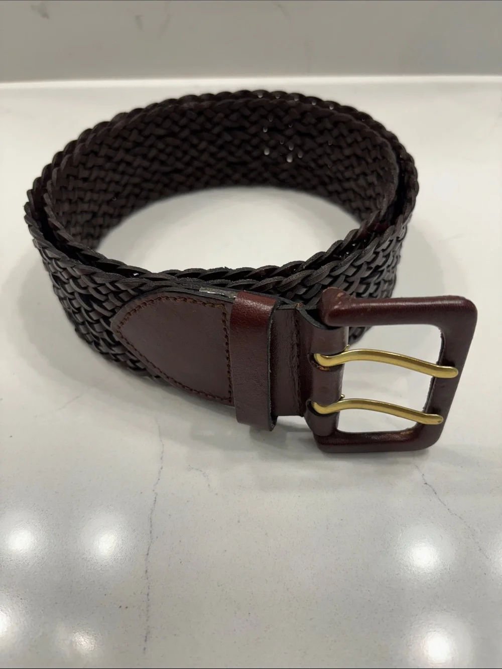 Liz Claiborne Woven Leather Belt - Brown with Brass Buckle